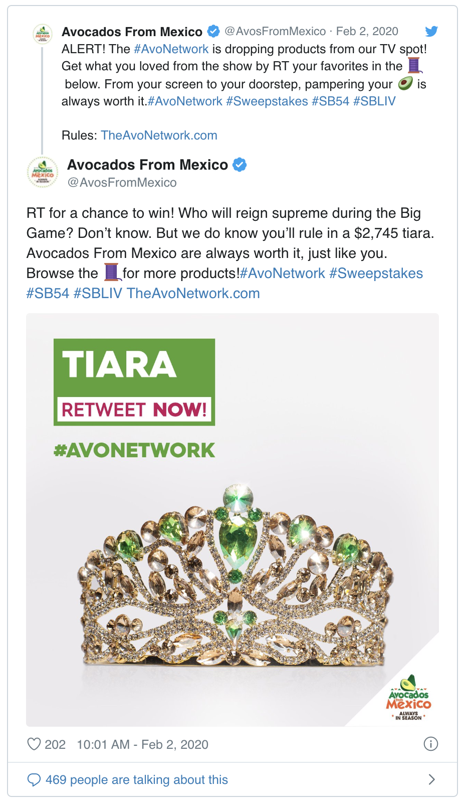 Avocados from Mexico Tiara Tweet